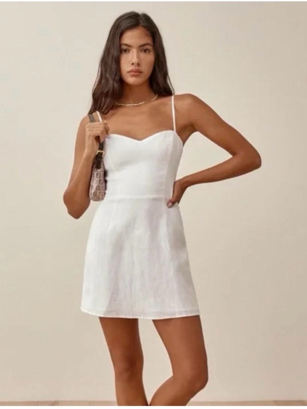 Reformation Women's White Spaghetti Strap Mini Dress